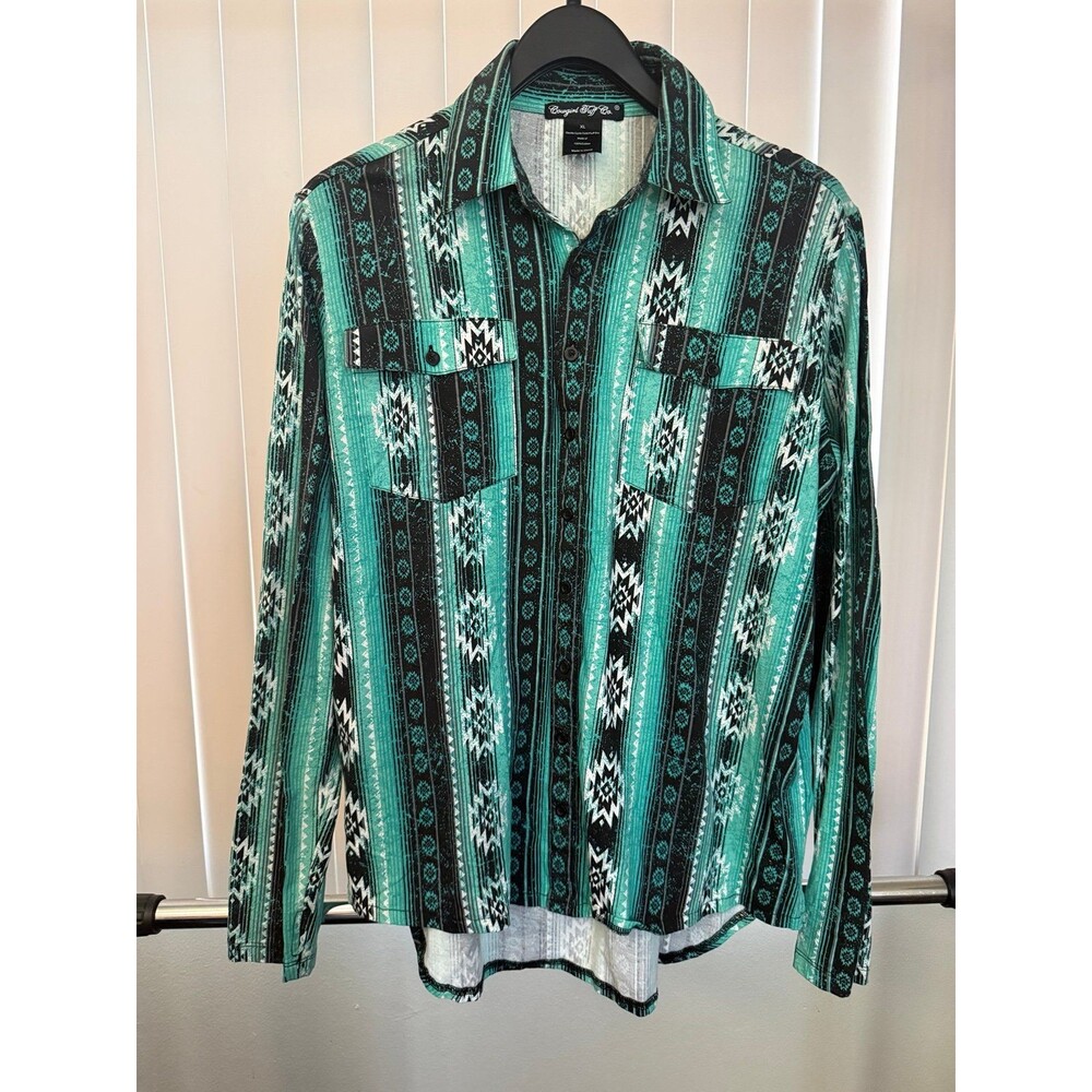 Women’s Cowgirl Tuff Turquoise /Black Aztec Print Western Shirt Size X-large